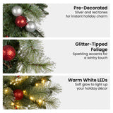 NNEDSZ Christabelle Stunning 61cm Christmas Wreath with LED Lights Baubles Berries Red Silver Front Door Decoration