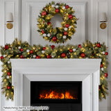 NNEDSZ Christabelle Stunning 61cm Christmas Wreath with LED Lights Baubles Berries Red Silver Front Door Decoration