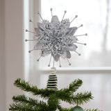 NNEDSZ Christabelle Christmas Tree Topper Poinsettia Decoration Ornament Silver Petals