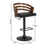 Sarantino Set Of 2 Bentwood Walnut Barstool Adjustable Height Swivel Footrest