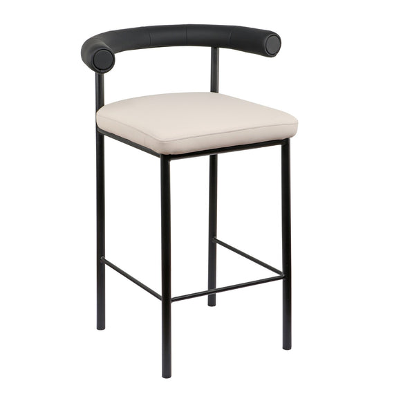 NNEDSZ Sarantino Cedric Bar Stool W/ High-density Foam Upholstered In PU Leather Sturdy Iron Frame In Black And Beige