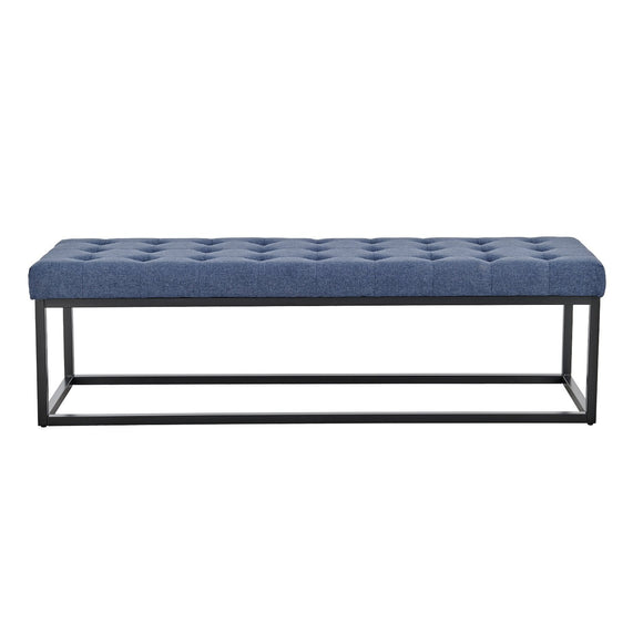 NNEDSZ Sarantino Cameron Button-tufted Upholstered Bench With Metal Legs - Blue Linen