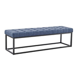 NNEDSZ Sarantino Cameron Button-tufted Upholstered Bench With Metal Legs - Blue Linen