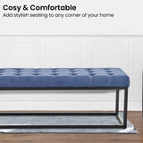 NNEDSZ Sarantino Cameron Button-tufted Upholstered Bench With Metal Legs - Blue Linen