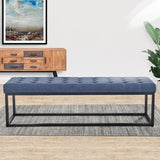 NNEDSZ Sarantino Cameron Button-tufted Upholstered Bench With Metal Legs - Blue Linen
