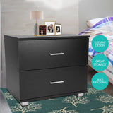 NNEDSZ Sarantino Bedside Table Cabinet Storage Chest 2 Drawers Lamp Side Nightstand - Black