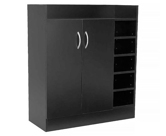 NNEDSZ Sarantino New 21 Pairs Shoe Cabinet Rack Storage Organiser Shelf 2 Doors Cupboard Black