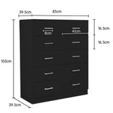 NNEDSZ Sarantino Tallboy Dresser 6 Chest Of Drawers Table Cabinet Bedroom Storage Black