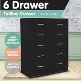 NNEDSZ Sarantino Tallboy Dresser 6 Chest Of Drawers Table Cabinet Bedroom Storage Black