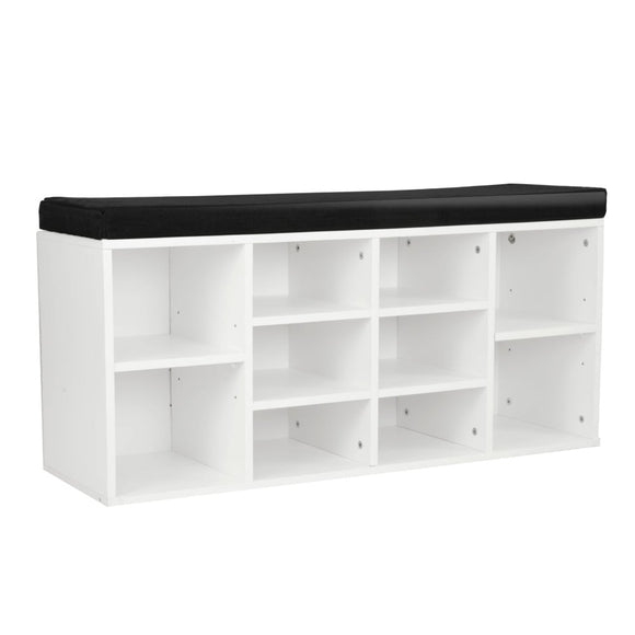 NNEDSZ Sarantino New 10 Pairs Shoe Cabinet Rack Storage Organiser Shelf Stool Bench Wood - White