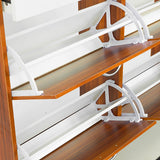 NNEDSZ Sarantino 24 Pairs Shoe Cabinet Rack Storage Cupboard Organiser Shelf Walnut Drawers Chest