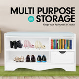 NNEDSZ Sarantino Shoe Rack Cabinet Organiser Grey Cushion Stool Bench - 80 X 30 X 45 - White
