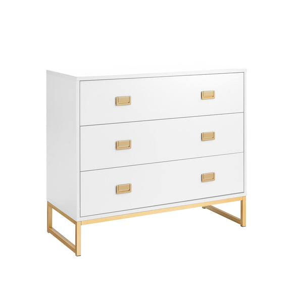 NNEDSZ Sarantino Amara Chest Of Drawers Tallboy Dresser - White/gold