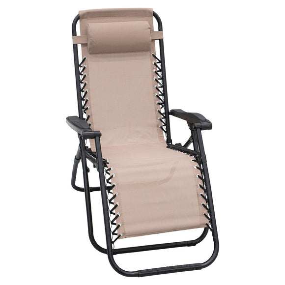 NNEDSZ Zero Gravity Reclining Deck Lounge Sun Beach Chair Outdoor Folding Camping - Beige
