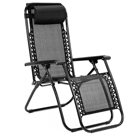 NNEDSZ Zero Gravity Reclining Deck Lounge Sun Beach Chair Outdoor Folding Camping - Black
