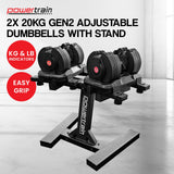NNEDSZ Gen2 Adjustable Dumbbell Set With Pro Stand- 2 X 20kg (40kg)