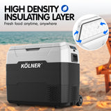 NNEDSZ Kolner 50l Fridge Freezer Cooler 12/24/240v Camping Portable Refrigerator With Trolley - Black