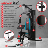 NNEDSZ Powertrain JX-300 Multi Station Home Gym 44kg Weight Stack Cable Machine, Curl Pad Leg Extension and Pull-down Bar