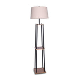NNEDSZ Sarantino Metal Etagere Floor Lamp Wood shelf Cream Fabric Shade