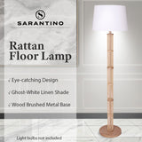 NNEDSZ Sarantino Rattan Floor Lamp With Ghost-White Linen Shade
