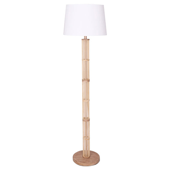 NNEDSZ Sarantino Rattan Floor Lamp With Ghost-White Linen Shade