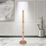 NNEDSZ Sarantino Rattan Floor Lamp With Ghost-White Linen Shade