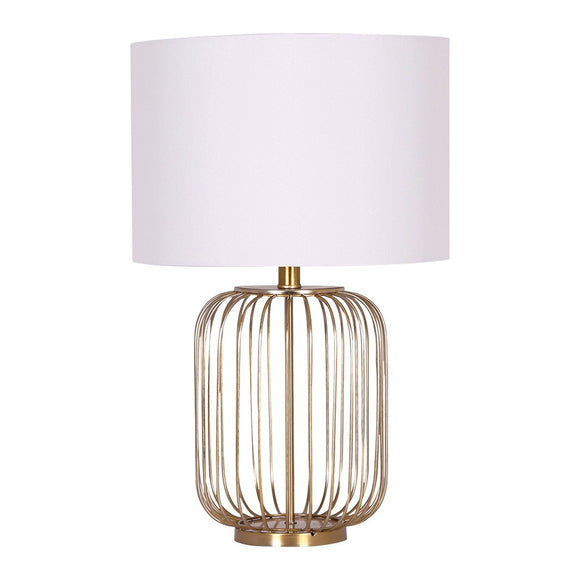 NNEDSZ Sarantino Rose Gold Table Lamp with Linen Drum Shade