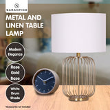 NNEDSZ Sarantino Rose Gold Table Lamp with Linen Drum Shade