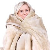NNEDSZ Laura Hill 800-gsm Faux Mink Throw Rug Blanket Queen Size Double-sided Large 220 X 240cm Heavy - Cream