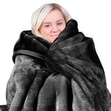 NNEDSZ Laura Hill 800-gsm Faux Mink Throw Rug Blanket Queen Size Double-sided Large Super Luxurious Soft Heavy - Black