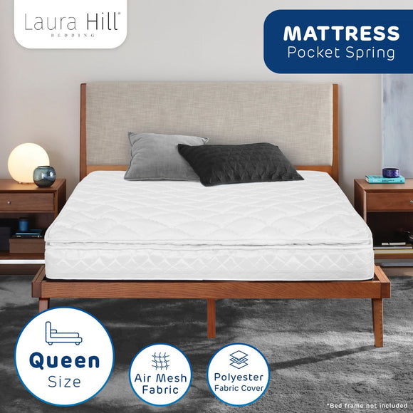 NNEDSZ Laura Hill Mattress Queen Size Pillow Top Pocket Spring High Density Foam 22cm