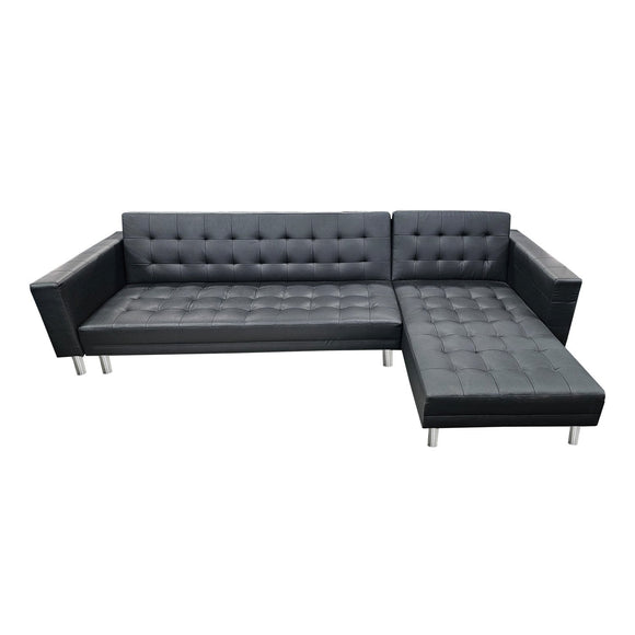 NNEDSZ Sarantino Corner Faux Leather Sofa Bed Couch with Chaise - Black