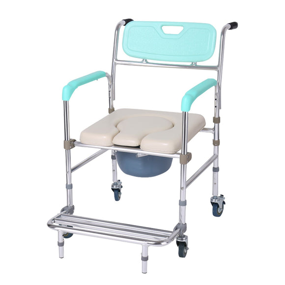 NNEDSZ Orthonica Commode Chair With Castors Aluminium Frame Footrest Soft Push Handles