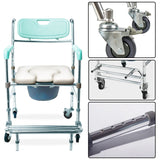 NNEDSZ Orthonica Commode Chair With Castors Aluminium Frame Footrest Soft Push Handles
