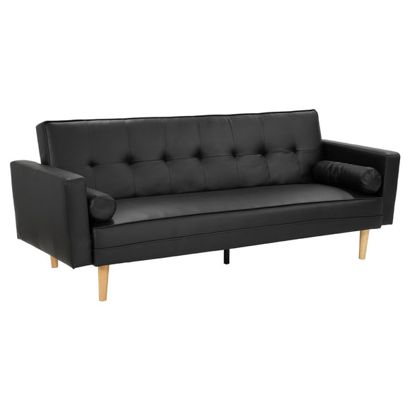 NNEDSZ Sarantino Madison Faux Leather Sofa Bed Lounge Couch Futon Furniture Home Suite - Black