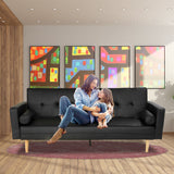 NNEDSZ Sarantino Madison Faux Leather Sofa Bed Lounge Couch Futon Furniture Home Suite - Black