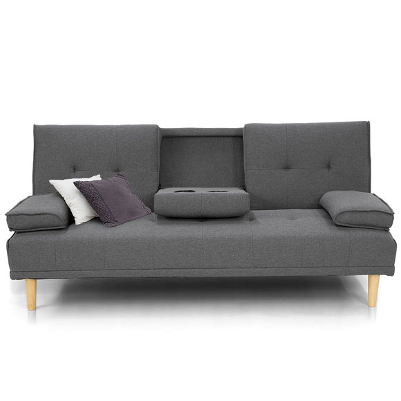 NNEDSZ Sarantino Rochester Linen Fabric Sofa Bed Lounge Couch Futon Furniture Suite - Dark Grey