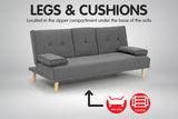NNEDSZ Sarantino Rochester Linen Fabric Sofa Bed Lounge Couch Futon Furniture Suite - Dark Grey