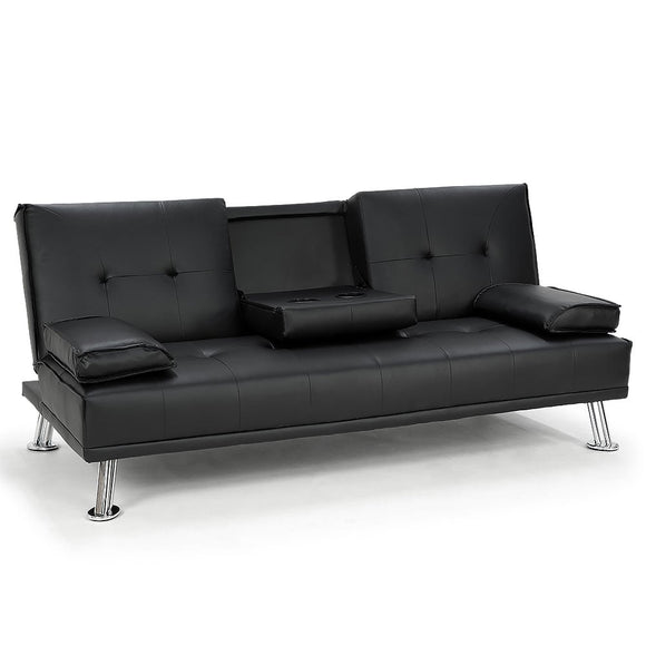 NNEDSZ Sarantino Rochester Faux Leather Sofa Bed Lounge Couch Futon Furniture Suite - Black