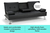 NNEDSZ Sarantino Rochester Faux Leather Sofa Bed Lounge Couch Futon Furniture Suite - Black