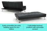 NNEDSZ Sarantino Rochester Faux Leather Sofa Bed Lounge Couch Futon Furniture Suite - Black