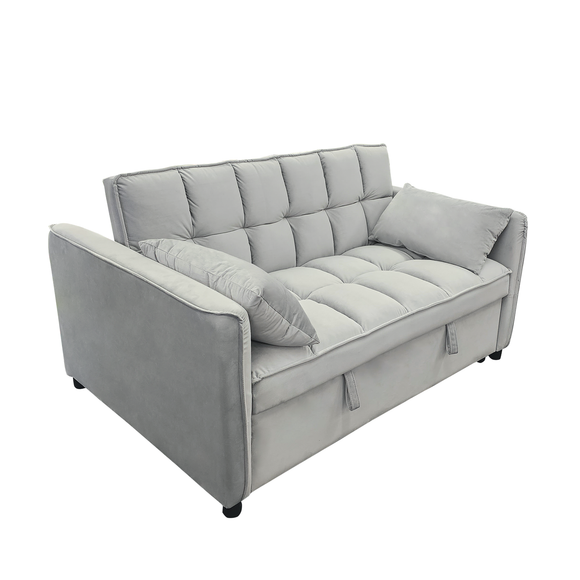 NNEDSZ Sarantino Quincy 2-Seater Velvet Sofa Bed in Dark Grey with Wooden Frame and Tufted Design - Light Grey