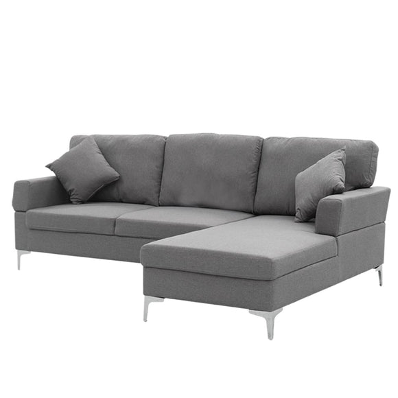 NNEDSZ Sarantino 3 Seater Linen Sofa Lounge Left Side Chaise Couch Furniture Dark Grey L-shaped