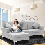 NNEDSZ Sarantino Linen Corner Sofa Couch Lounge L-shape W/right Chaise Seat Light Grey