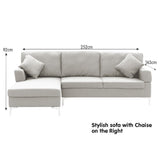 NNEDSZ Sarantino Linen Corner Sofa Couch Lounge L-shape W/right Chaise Seat Light Grey