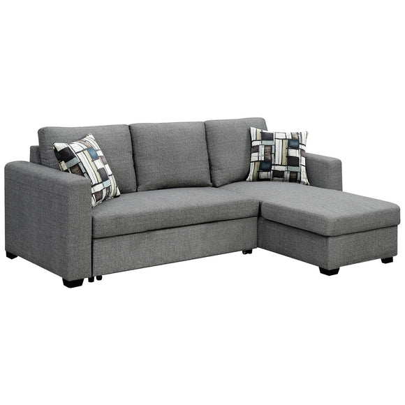 NNEDSZ Sarantino Fontana Pullout Sofa Bed with Storage Chaise Lounge - Grey