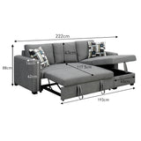 NNEDSZ Sarantino Fontana Pullout Sofa Bed with Storage Chaise Lounge - Grey