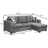 NNEDSZ Sarantino Fontana Pullout Sofa Bed with Storage Chaise Lounge - Grey