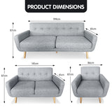 NNEDSZ Sarantino 6-Seater Linen Sofa Set Couch Futon - Light Grey
