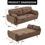 NNEDSZ Sarantino 3 Seater Modular Linen Fabric Sofa Bed Couch Futon Suite - Brown
